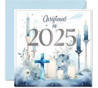 Christening Cards for Boys Him - Christened In 2025 - Congratulations Christening Card, Communion Gifts for Boys, 145mm Christian Gifts Religious Greeting Cards