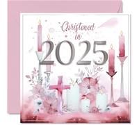 Christening Cards for Girls Her - Christened In 2025 - Congratulations Christening Card, Communion Gifts for Girls, 145mm Christian Gifts Religious Greeting Cards