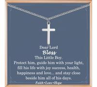 Christening Cross Necklace for Boy - Holy Communion, Confirmation, Baptism Gift - Silver Chain With Cross Pendant for Son, Grandson, Nephew - Christmas, Easter, Thanksgiving