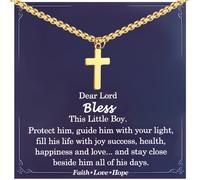 Christening Cross Necklace for Boys, Stainless Steel Gold Cross Chain Necklace for First Holy Communion Baptism Christian Gifts Easter Gifts for Teenage Boys Son Nephew Toddler