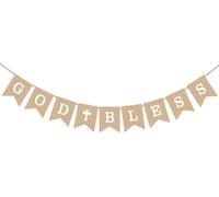 Christening Decorations for Boys, Christening Banner, Baptism Decorations, HSC GOD BLESS Banner with Cross, DIY Baptism Party Banners for Baby Shower