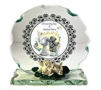Christening Gift for a Baby Girl Round Glass Plaque Keepsake Personalised with Name and Date of Christening