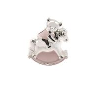 Christening Gift Silver Plated Pink Enamelled Rocking Horse With Teddy Money Box