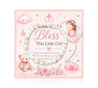 Christening Gifts For Girls, Adjustable Pearl Cross Bracelet With Blessing Card And Pink Gift Box, Meaningful Baptism Gifts For Girls Daughter Niece Granddaughter, Holy Communion Keepsake