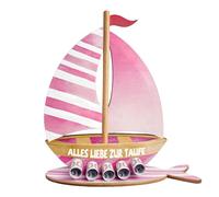 Christening Gifts for Girls, Money Gift for Christening - Wooden Boat with Base, Original Christening Gift Christening Decoration for Girls (Pink)