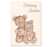Christening Invitations - Pack of 8 invitation cards with envelopes - Ready to Write Invites - Unique Double-sided Postcard - Baby boy or girl - Twins Brother and Sister - Joint Baptism - Teddy Bear
