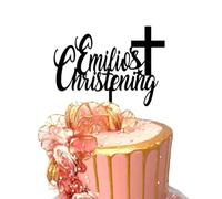 Christening Personalised Acrylic Cake Topper with a Cross - Party Decoration.Cake Decoration - Personalised with Name - Baptism - Baby Name - Christening Name - First Communion (BLUE)