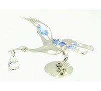 Christening Silver Plated Stork Blue Crystals For Boy