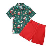 Christening Suit Christmas Clothing Toddler Children Baby Boy Santa Deer Print Short Sleeve T-Shirt Red Shorts Gentleman Xmas 2pcs Outfits Set Neutral Baby Things, Green, 4-5 Years