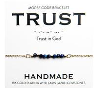 Christian 18K Gold and Lapis Lazuli Minimalist Morse Code Bracelet for Women | Bible Verse Gift for Her | Ladies Religious Dainty Blue Beaded Jewelry with Inspirational Words of Encouragement |