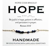 Christian 18K Gold and Lapis Lazuli Minimalist Morse Code Bracelet for Women | Bible Verse Gift for Her | Ladies Religious Dainty Blue Beaded Jewelry with Inspirational Words of Encouragement |