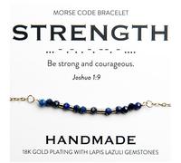 Christian 18K Gold and Lapis Lazuli Minimalist Morse Code Bracelet for Women | Bible Verse Gift for Her | Ladies Religious Dainty Blue Beaded Jewelry with Inspirational Words of Encouragement |