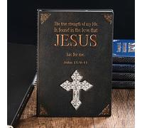 Christian 3D Embossed Journal, Black PU Leather Bible Verse Notebook with Celtic Cross, The True Strength of My Life Inspirational Diary for Prayer, Devotion & Daily Reflection