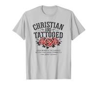 Christian and Tattooed Roses Tattoo Jesus Christians T-Shirt, Men, Silver Grey, X-Large