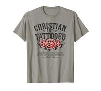 Christian and Tattooed Roses Tattoo Jesus Christians T-Shirt, Men, Slate Grey, Small
