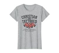 Christian and Tattooed Roses Tattoo Jesus Christians T-Shirt, Women, Heather Grey, Small