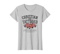 Christian and Tattooed Roses Tattoo Jesus Christians T-Shirt, Women, Silver Grey, X-Small