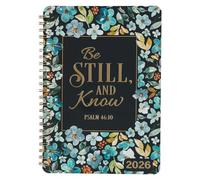 Christian Art Gifts 2026 Compact Spiral-bound 12 Month Planner for Women: Be Still & Know Encouraging Scripture, Daily Planning, Organizing, Teal Multicolor Floral