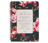 Christian Art Gifts 2026 Compact Spiral-bound 12 Month Planner for Women: I Know the Plans Encouraging Scripture, Daily Planning, Organizing, Navy & Pink Multicolor Floral