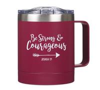 Christian Art Gifts Be Strong & Courageous Stainless Steel Magenta Mug w/Joshua 1:9 - Camp Style Travel Mug for Women and Men (11oz Double Wall Vacuum Insulated Coffee Mug with Lid and Handle)