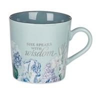 Christian Art Gifts Blue Floral Ceramic Coffee Mug - 14 oz. Lead & Cadmium-free, Non-toxic Inspirational Scripture Coffee and Tea Mug for Women with Bible Verse: She Speaks with Wisdom -Proverbs 31:26