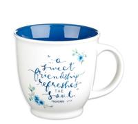 Christian Art Gifts Blue Floral Ceramic Coffee Mug - 14 oz. Microwave and Dishwasher-safe Inspirational Scripture Coffee and Tea Mug for Friends with Bible Verse: A Sweet Friendship - Proverbs 27:9