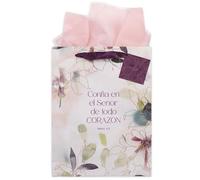 Christian Art Gifts Bolsa de Regalo con Retrato Grande Inspirador de las Escrituras, Etiqueta y apel de Seda para Envolver: Confía en el Señor Proverbio, Asas de Raso, Granate