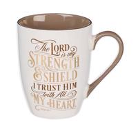 Christian Art Gifts Caramel Brown Ceramic Coffee Mug - 12 oz. Lead and Cadmium-free Inspirational Scripture Coffee and Tea Mug for Men and Women with Bible Verse: The Lord is My Strength - Psalm 28:7