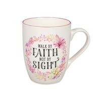 Christian Art Gifts Ceramic Coffee and Tea Cups Mug for Women: Walk by Faith - 2 Cor. 5:7 Inspirational Bible Verse, Pink, 12 oz.