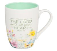 Christian Art Gifts Ceramic Coffee and Tea Mug for Women: Trust in the Lord - Proverbs 3:5-6 Inspirational Bible Verse, Multi-floral, Lime Green, 12 oz.