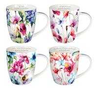 Christian Art Gifts Ceramic Coffee/Tea Mug Set for Women | Seeds of Love Garden Blooms Design Bible Verse Mug Set | Boxed Set/4 Coffee Cups