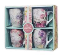 Christian Art Gifts Ceramic Coffee/Tea Mug Set for Women | Vintage Botanic Floral Inspirations Design Bible Verse Mug Set | Boxed Set/4 Coffee Cups