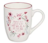 Christian Art Gifts Ceramic Coffee & Tea Scripture Mug for Women | Hope and a Future Encouraging Bible Verse, Microwave & Dishwasher Safe Novelty Drinkware, Dark Rose Pink Floral, 12 oz.