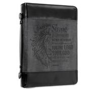 Christian Art Gifts Classic Faux Leather Bible Cover for Men and Women: Be Strong and Courageous - Joshua 1:9 Inspirational Bible Verse with Lion, Gray and Black, XL