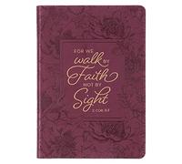Christian Art Gifts Classic Journal Walk by Faith 2 Cor. 5:7 Floral Inspirational Scripture Notebook, Ribbon Marker, Raspberry Faux Leather Flexcover, 336 Ruled Pages