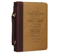 Christian Art Gifts Classic Vegan Leather Bible Cover for Men & Women: Hope & Future Encouraging Scripture Verse, Debossed Design, Sturdy Easy Carry Case, Pockets, Pen Loops Storage, Brown/Tan, XL