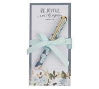 Christian Art Gifts Compact Magnetic Refrigerator Notepad & Ballpoint Pen Set for Women: Be Joyful in Hope Inspirational Scripture, Teal Floral