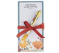 Christian Art Gifts Compact Magnetic Refrigerator Notepad & Ballpoint Pen Set for Women: Joy Comes in the Morning Inspirational Scripture, Charcoal Gray