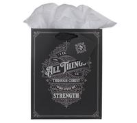 Christian Art Gifts Decorative Gift Bag for Men and Women: I Can Do All Things Through Christ - Philippians 4:13 Inspirational Bible Verse, Black, Medium