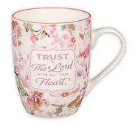 Christian Art Gifts Encouraging Ceramic Coffee & Tea Bible Verse Mug for Women: Trust in the Lord Inspirational Scripture Proverb, Microwave & Dishwasher Safe, White & Pink Watercolor Floral, 12 oz.