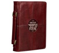 Christian Art Gifts Faux Leather Bible Cover for Men and Grads | Medium, Hope and a Future, Jeremiah 29:11 Bible Verse, Zipper, Pocket Storage Protective Carry Case, Chestnut Brown