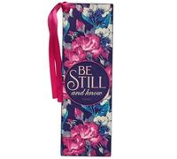 Christian Art Gifts Faux Leather Bookmark: Be Still and Know - Psalm 46:10 Inspirational Bible Verse, Multicolor Maroon Floral with Satin Ribbon