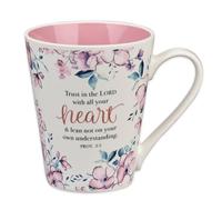 Christian Art Gifts Floral Pink Ceramic Coffee Mug - 14 oz. Lead and Cadmium-free Non-Toxic Inspirational Scripture Coffee and Tea Mug for Women with Bible Verse: Trust In The Lord - Proverbs 3:5