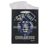 Christian Art Gifts Gift Bag/Tissue Paper Set Strong And Courageous Joshua 1:9 Bible Verse, Blue Lion, Medium