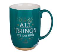 Christian Art Gifts Green Clay Base Ceramic Coffee Mug - 15 oz. Lead and Cadmium-free Inspirational Scripture Coffee & Tea Mug for Men and Women with Bible Verse: All Things are Possible-Matthew 19:26