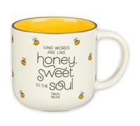 Christian Art Gifts Große Keramik-Kaffee- und Teetasse für Frauen: Kind Words are Like Honey - Sprichwörter. 16:24 Schrift, ungiftig/bleifrei, mikrowellen-/spülmaschinenfest, gelb/weiß, 425 ml