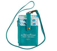 Christian Art Gifts ID Card Holder Faux Leather Zip ID Case, Scripture Keychain Slim Front Pocket Wallet for Women w/Detachable Lanyard Neck Strap, Teal, One Size, Id Card Wallet