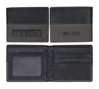 Christian Art Gifts Inspirational Premium Genuine Full Grain Leather Wallet for Men: Walk by Faith Encouraging Embossed Scripture, Bi-fold, Pockets, Card & ID Slots, RFID Blocking, Black & Charcoal,