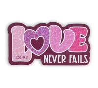 Christian Art Gifts Inspirational Refrigerator Scripture Magnet for Women and Girls with Bible Verse: Love Never Fails - 1 Corinthians 13:8 Love Shaped, Home & Kitchen Decorations, Size 3" x 1.6"