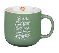 Christian Art Gifts Inspiring Ceramic Coffee Mug for Women: Lord Stood with Me Bible Verse, Microwave & Dishwasher Safe Novelty Cup, Sturdy Handle, Encouraging Gift for Women, Green Floral, 14 oz.